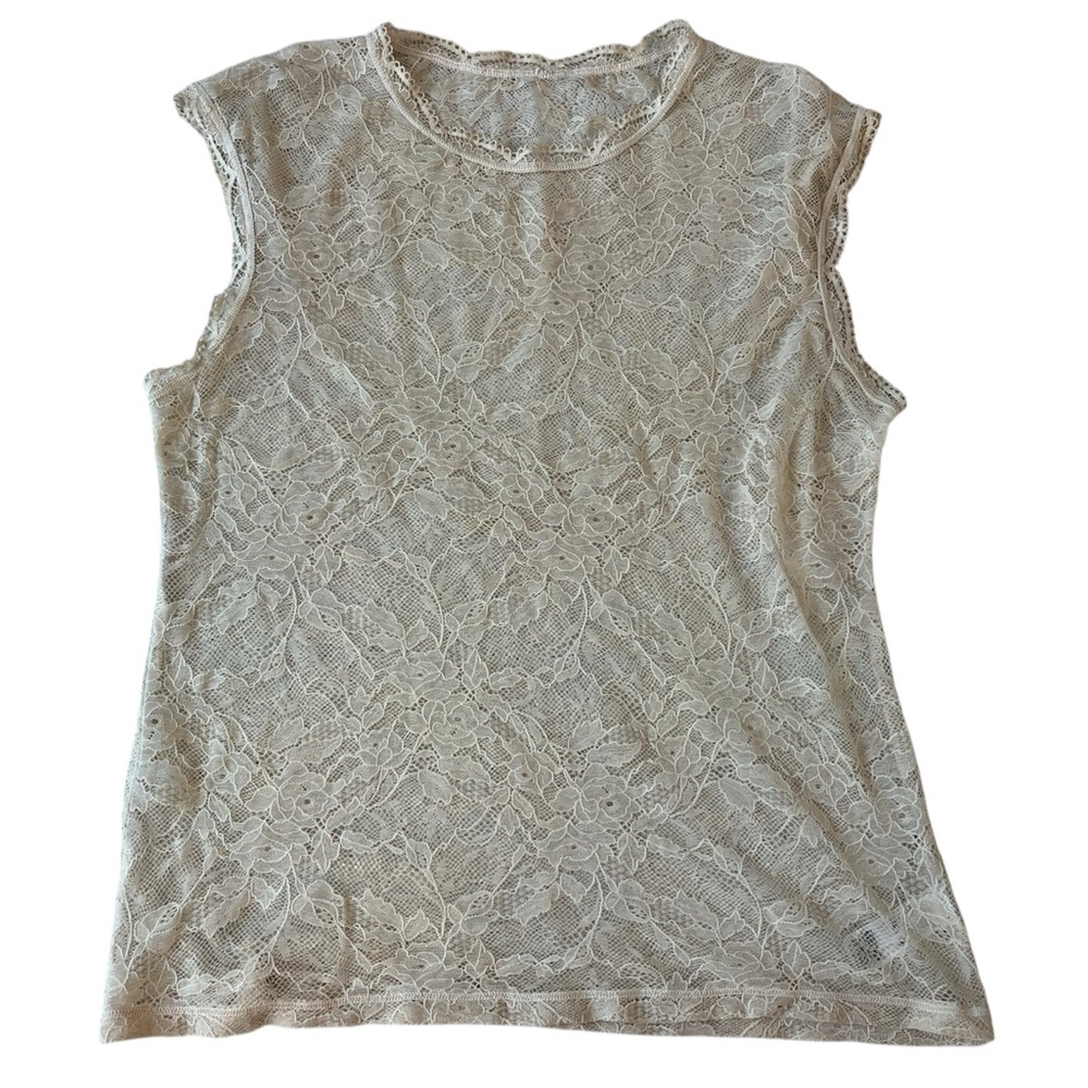 VINTAG MARKS & SPENCER BEIGE LACE HIGH NECK TANK TOP UK 12